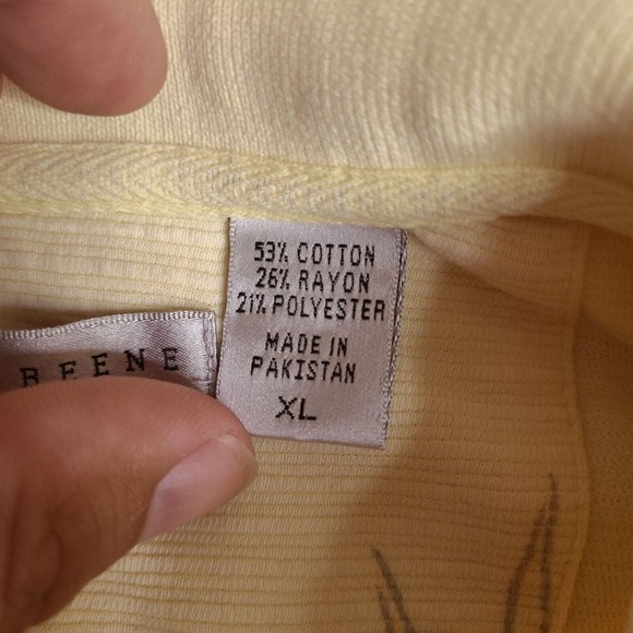 Geoffrey Beene Polo Shirt Mens XL Yellow Beige Striped Hawaiian Short Sleeve - Picture 6 of 13